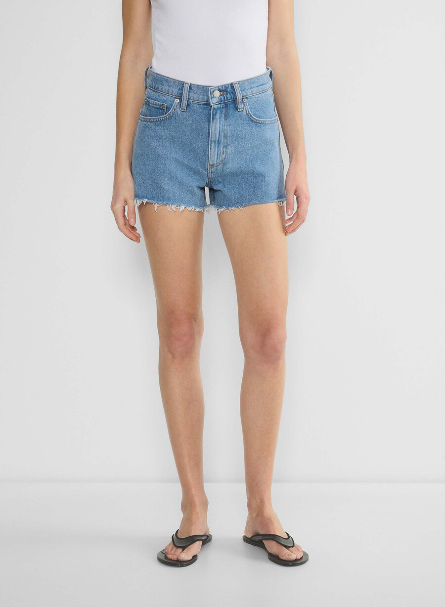 denim forum jodie hi-rise mini denim short no-stress light blue