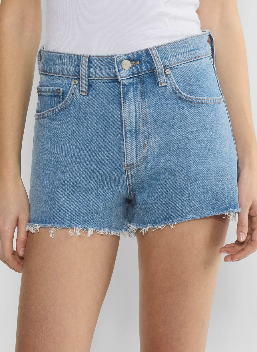 denim forum jodie hi-rise mini denim short no-stress light blue