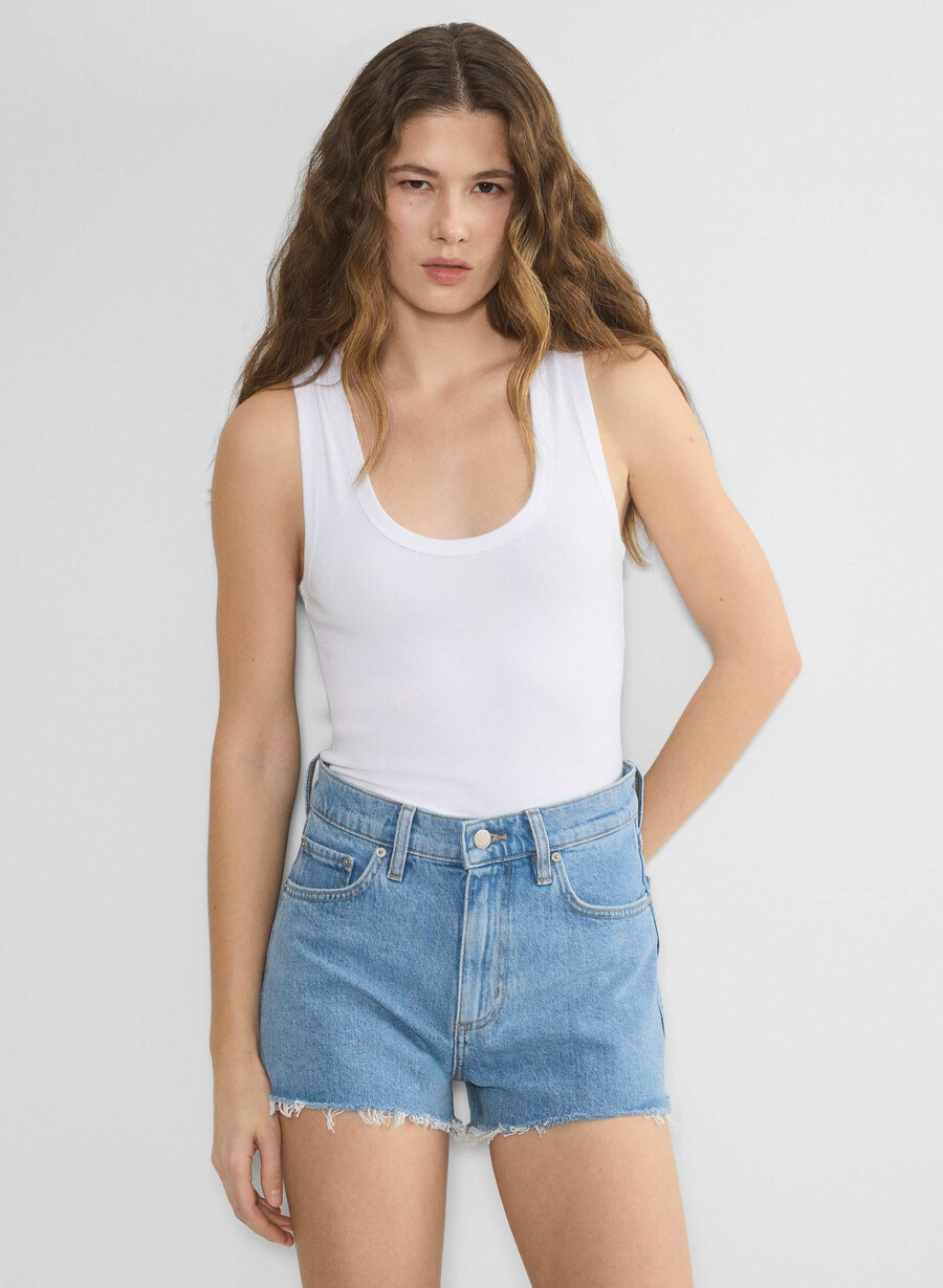 denim forum jodie hi-rise mini denim short no-stress light blue
