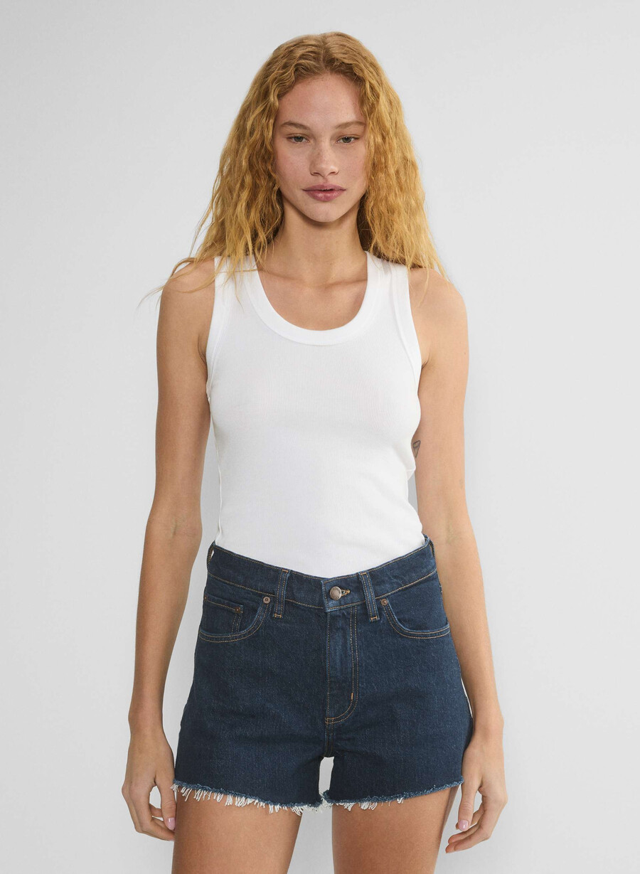 denim forum jodie hi-rise mini denim short no-stress dark blue