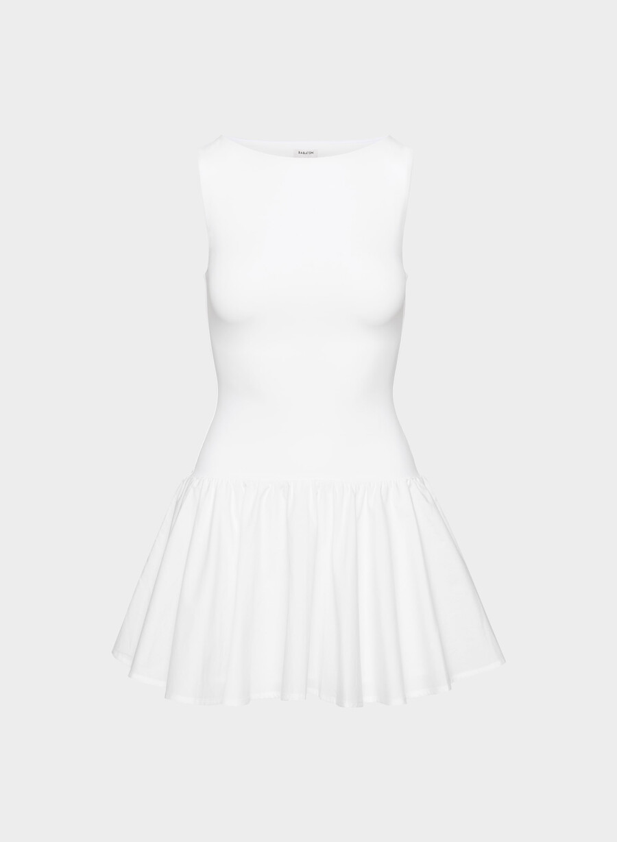 segment poplin dress bright white