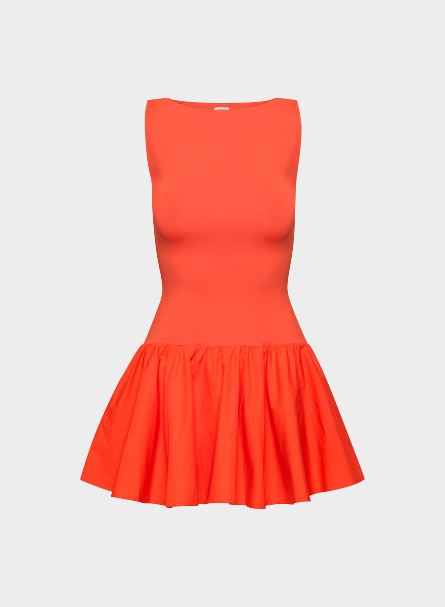 segment poplin dress poppy red