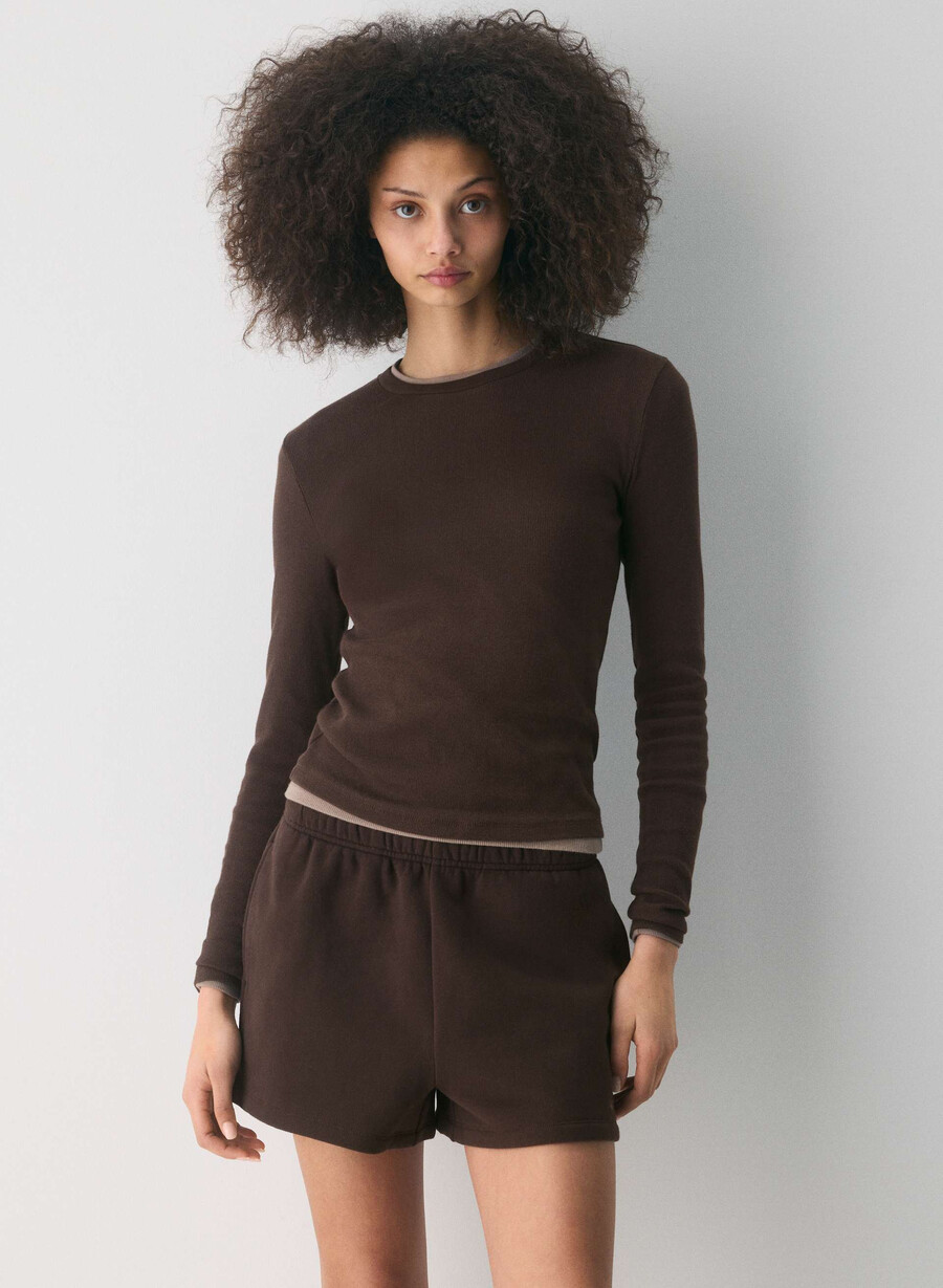 cozy sweatfleece mega hi-rise mini short rich mocha brown