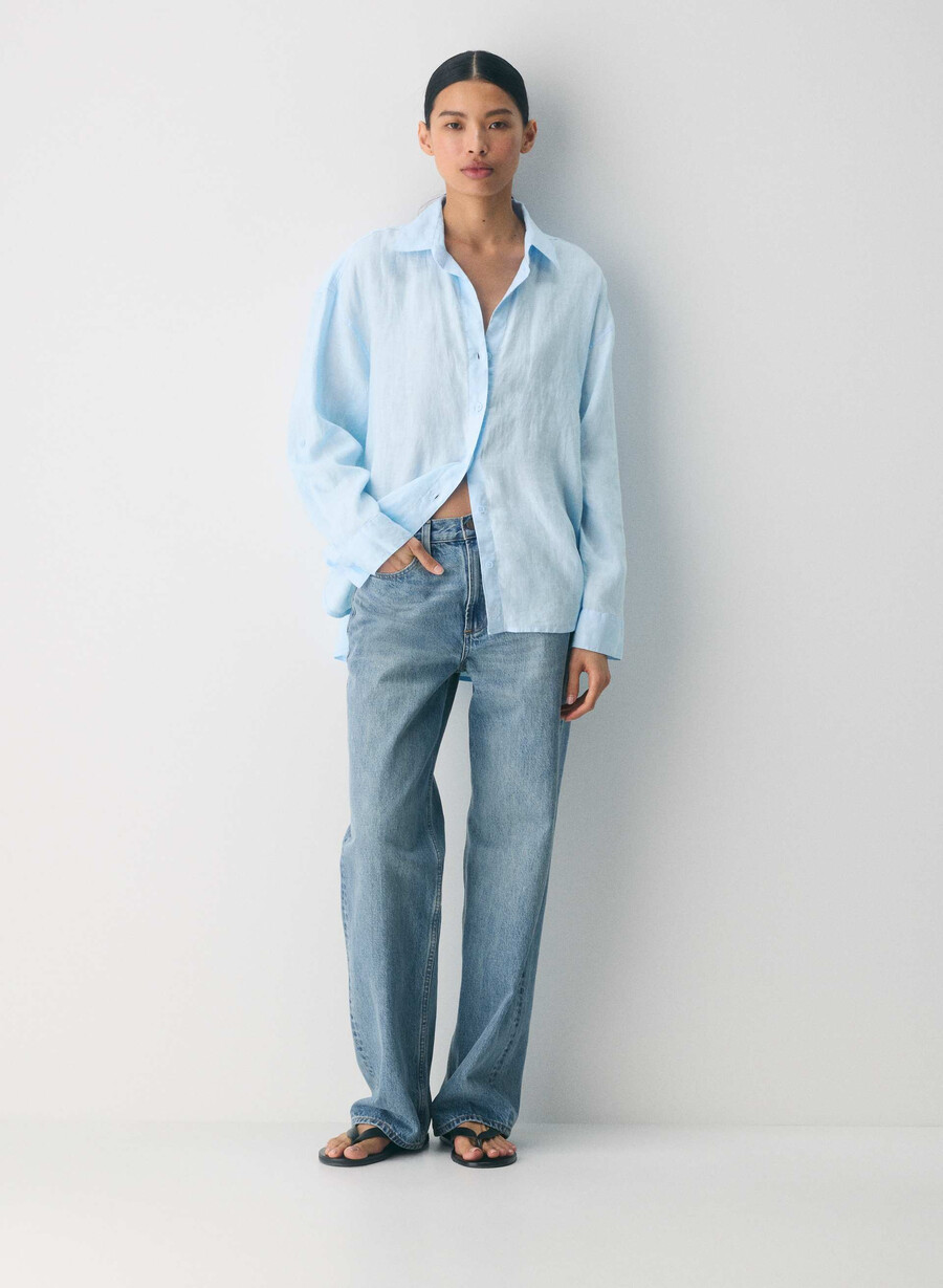 archive linen shirt villa blue