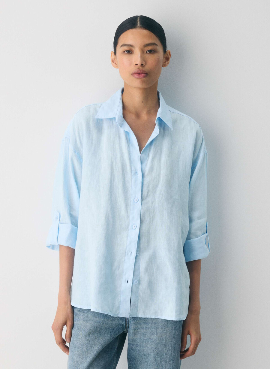 archive linen shirt villa blue