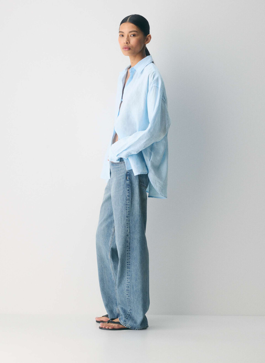 archive linen shirt villa blue