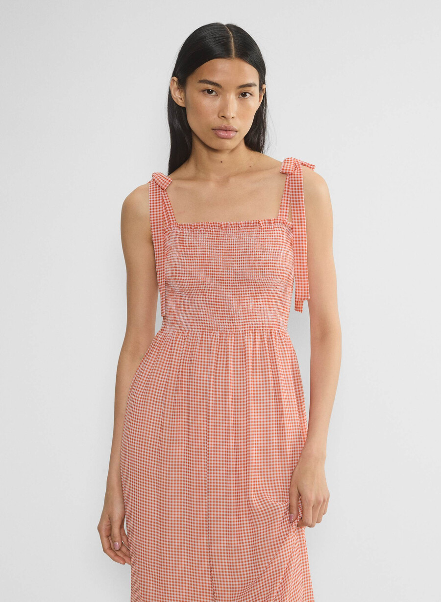 golden hour dress light birch poppy red