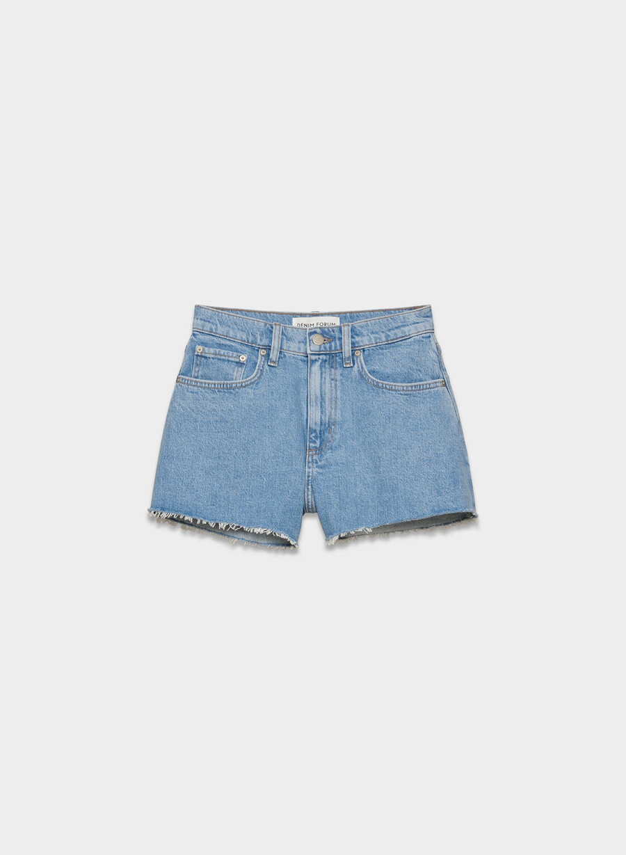denim forum jodie curve-fit hi-rise mini denim short no-stress light blue