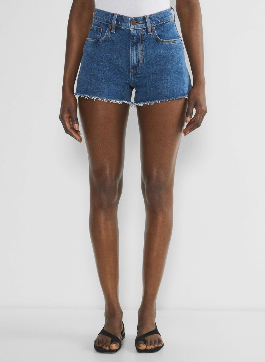 denim forum jodie curve-fit hi-rise mini denim short no-stress medium blu