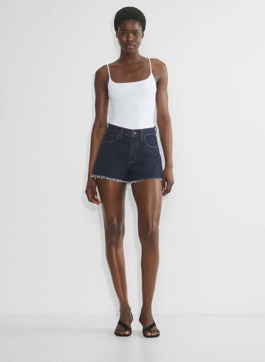 denim forum jodie curve-fit hi-rise mini denim short no-stress dark blue