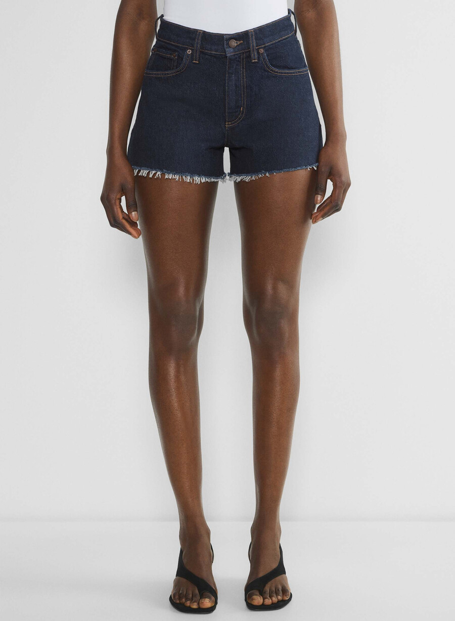 denim forum jodie curve-fit hi-rise mini denim short no-stress dark blue