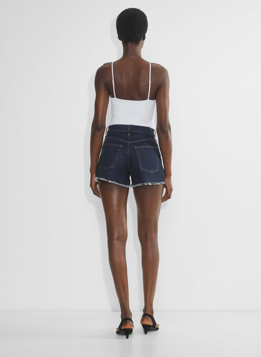 denim forum jodie curve-fit hi-rise mini denim short no-stress dark blue