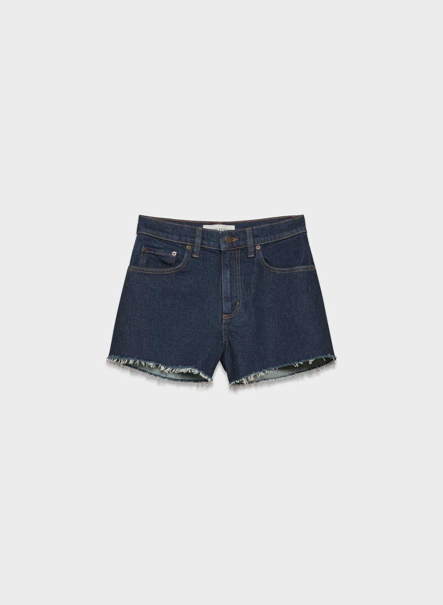 denim forum jodie curve-fit hi-rise mini denim short no-stress dark blue