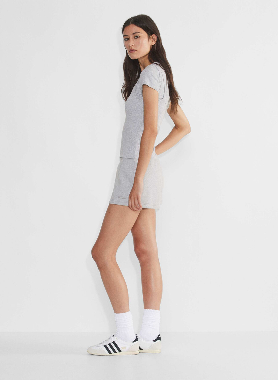 cozy sweatfleece boyfriend lo-rise mini short heather chrome