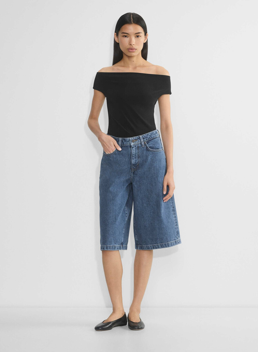 publicity below-knee denim short no-stress medium blu
