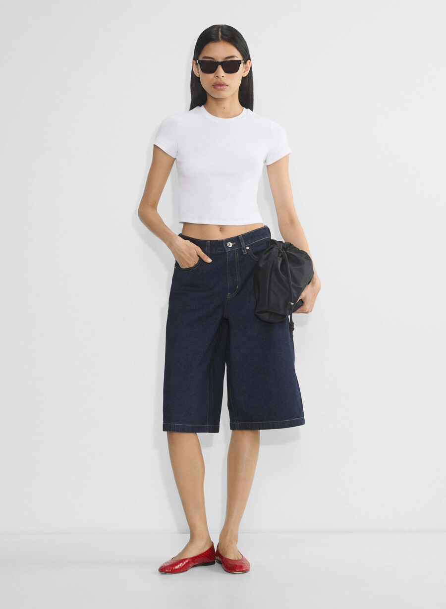publicity below-knee denim short no-stress dark blue