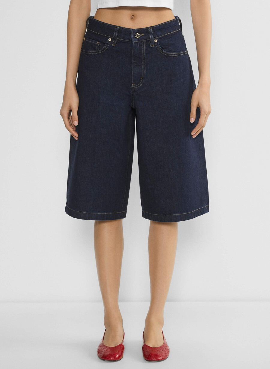 publicity below-knee denim short no-stress dark blue