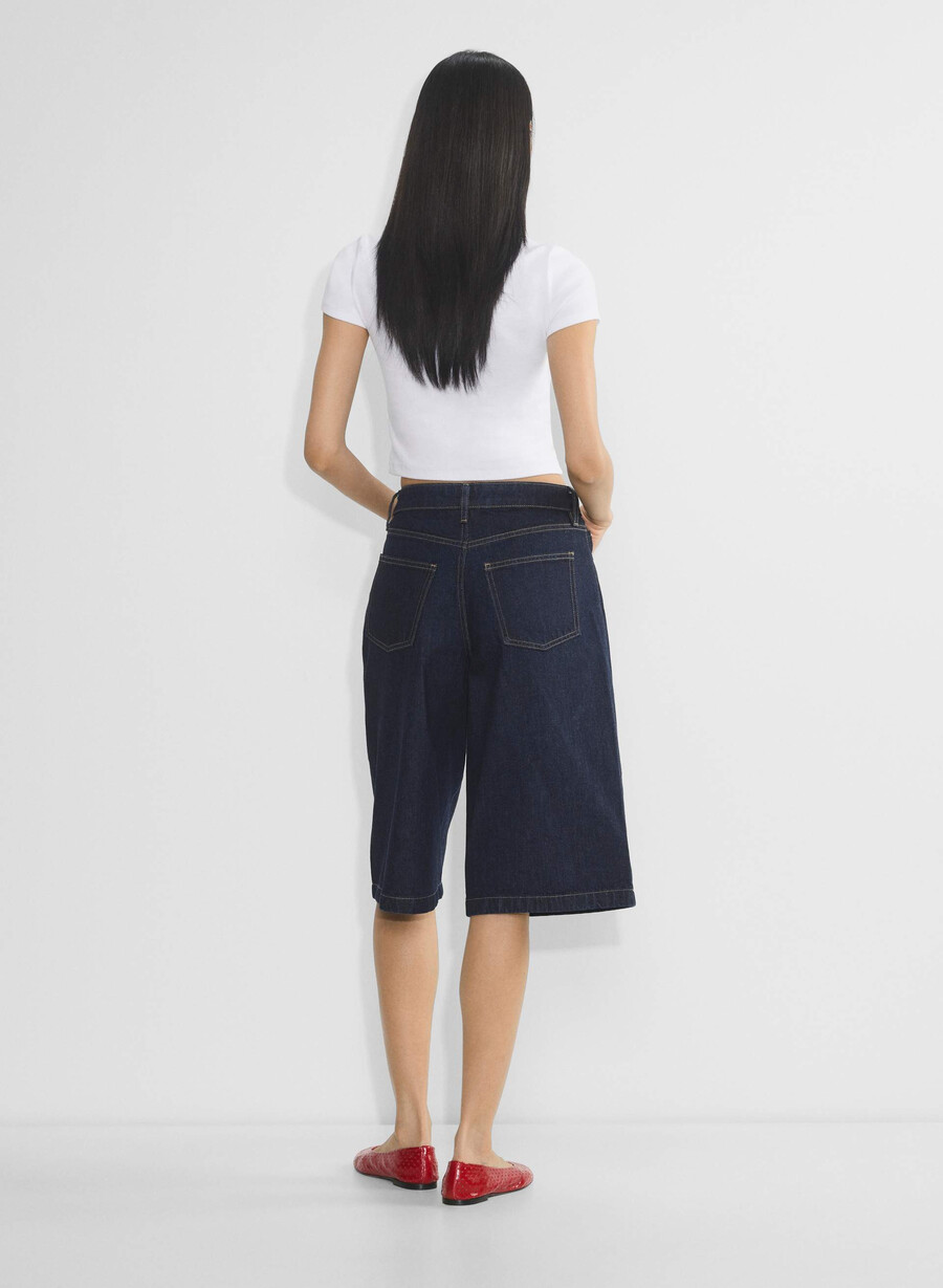 publicity below-knee denim short no-stress dark blue
