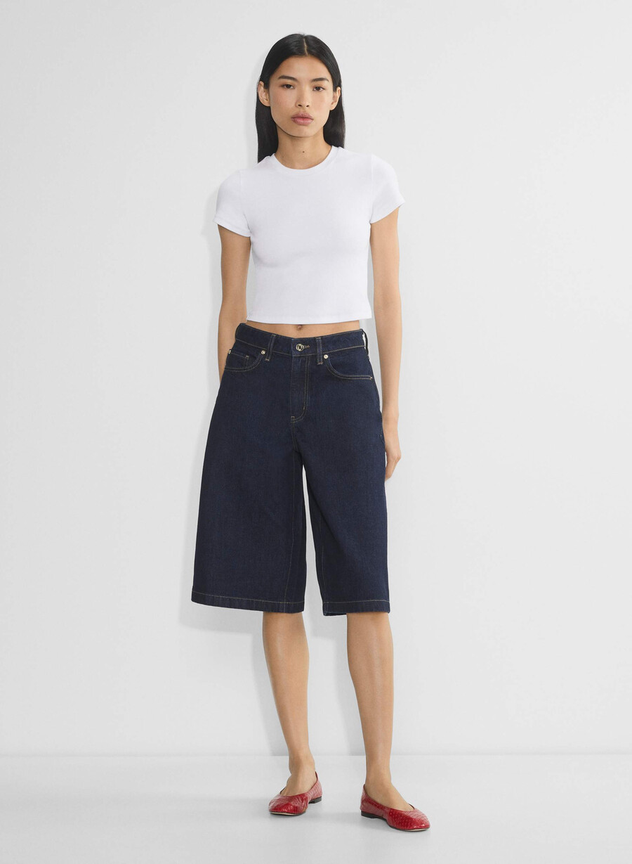 publicity below-knee denim short no-stress dark blue