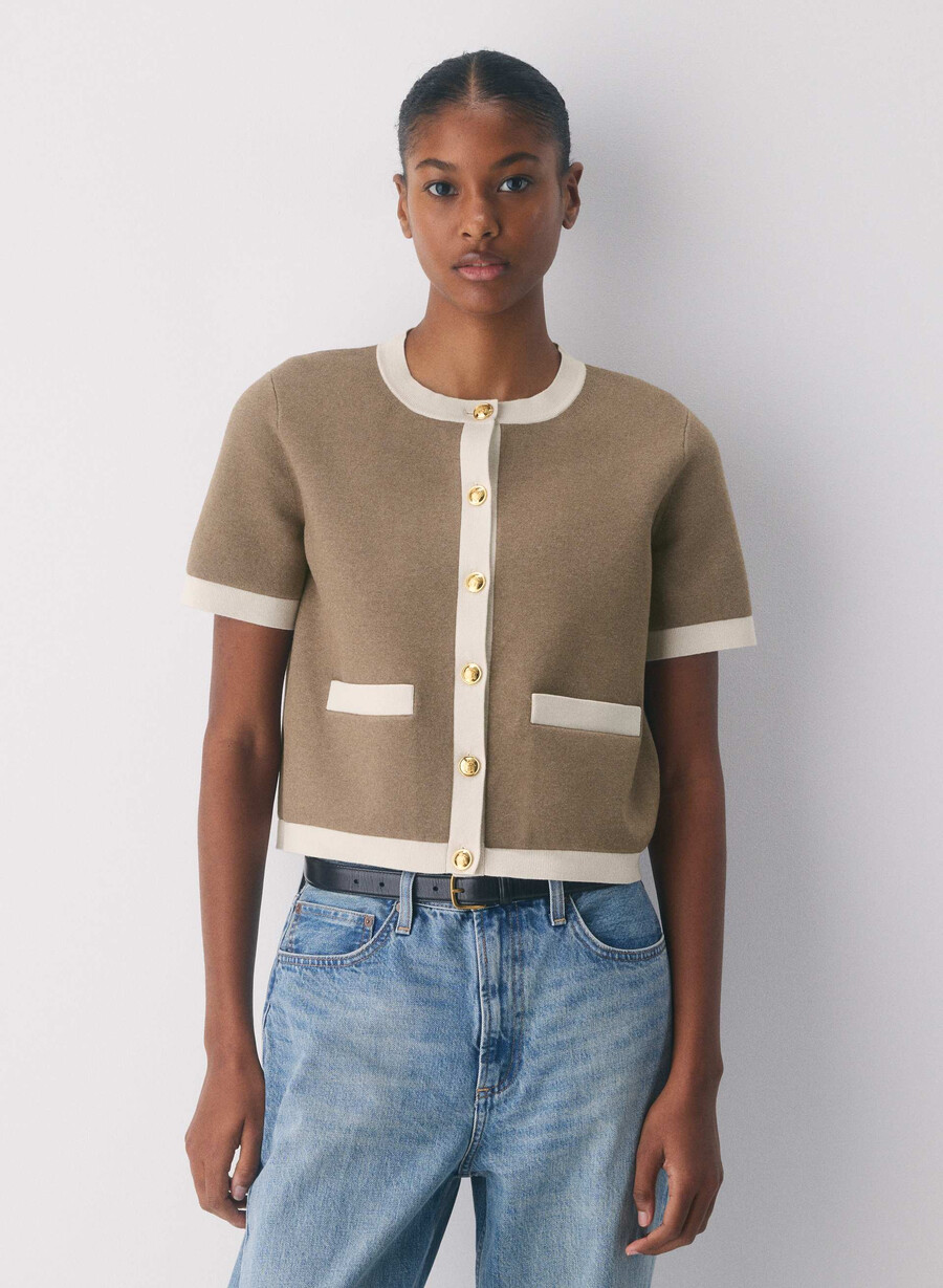 approach shortsleeve cardigan - wonder yarn hthr foli bwnmtte prl