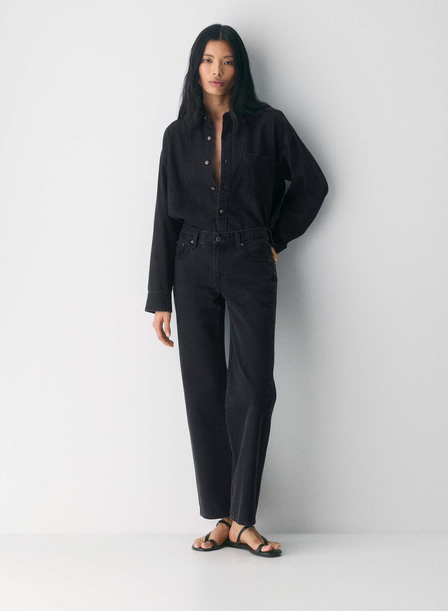denim forum the farrah lo-rise wide jean black eyeliner