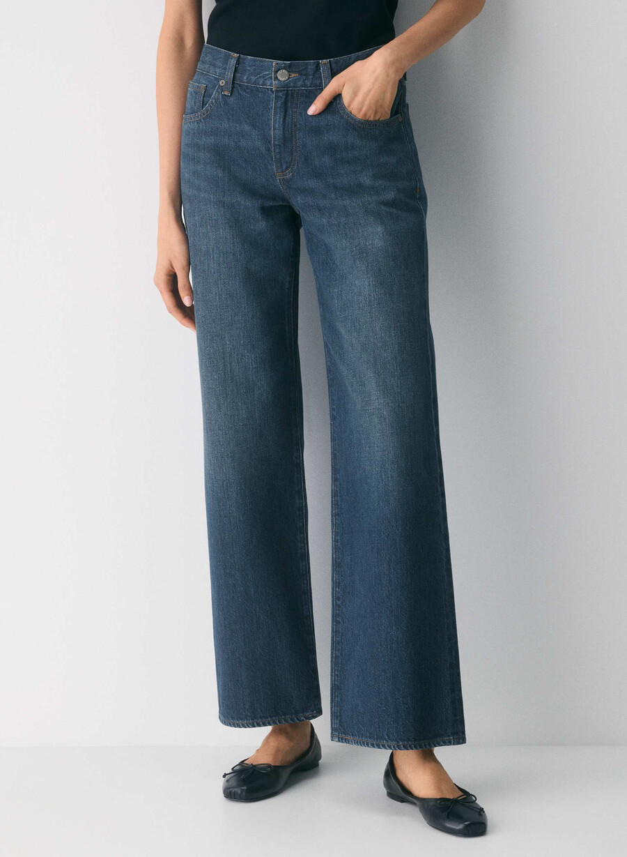 denim forum the farrah lo-rise wide jean be about dark bleu