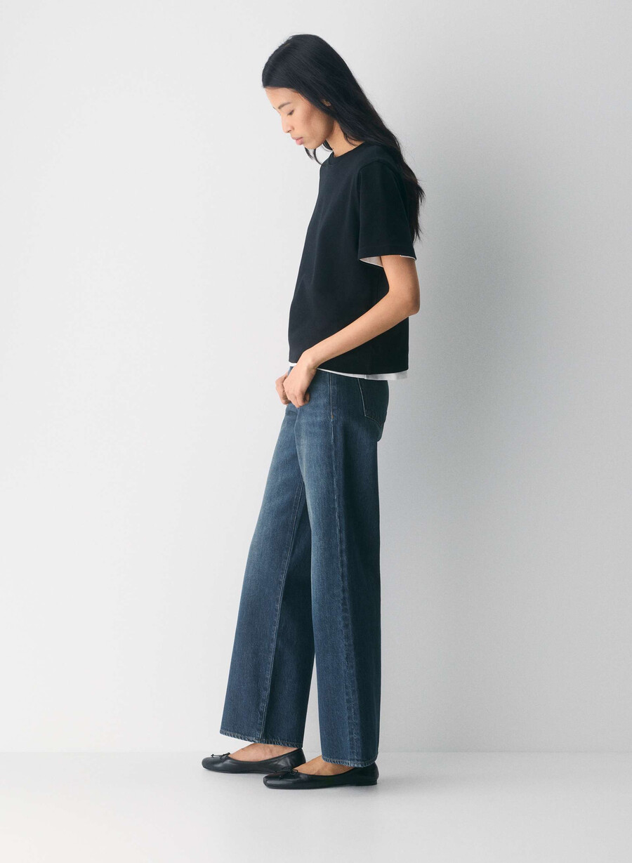 denim forum the farrah lo-rise wide jean be about dark bleu
