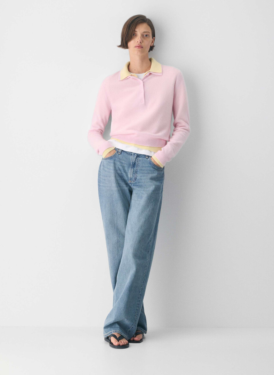 bare cashmere provenance polo longsleeve villa pink