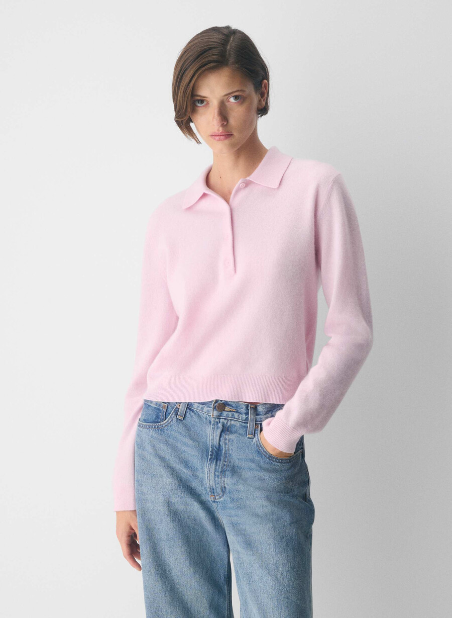 bare cashmere provenance polo longsleeve villa pink