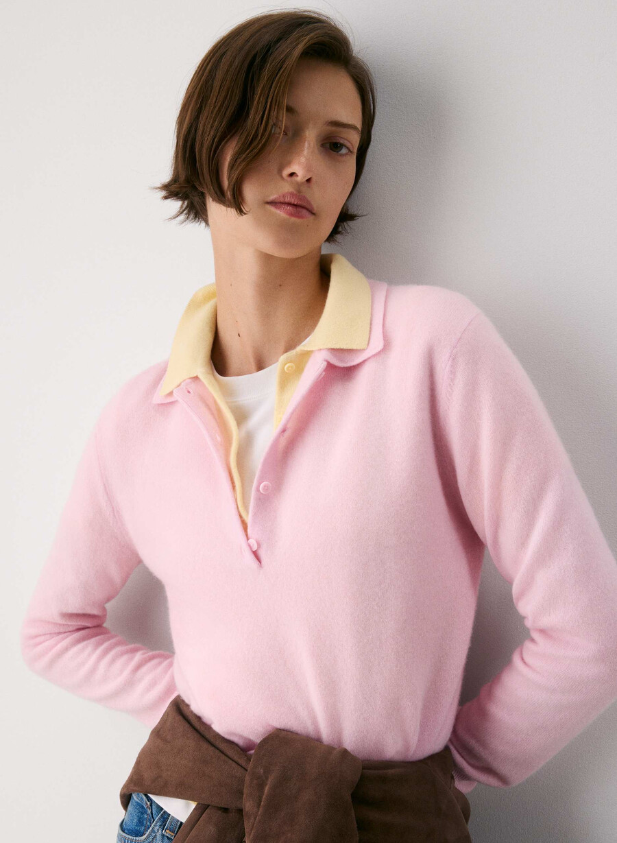 bare cashmere provenance polo longsleeve villa pink