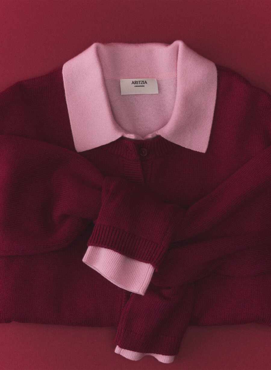 bare cashmere provenance polo longsleeve villa pink