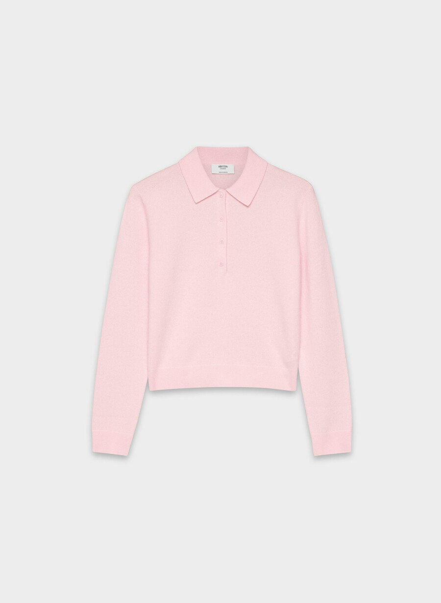 bare cashmere provenance polo longsleeve villa pink