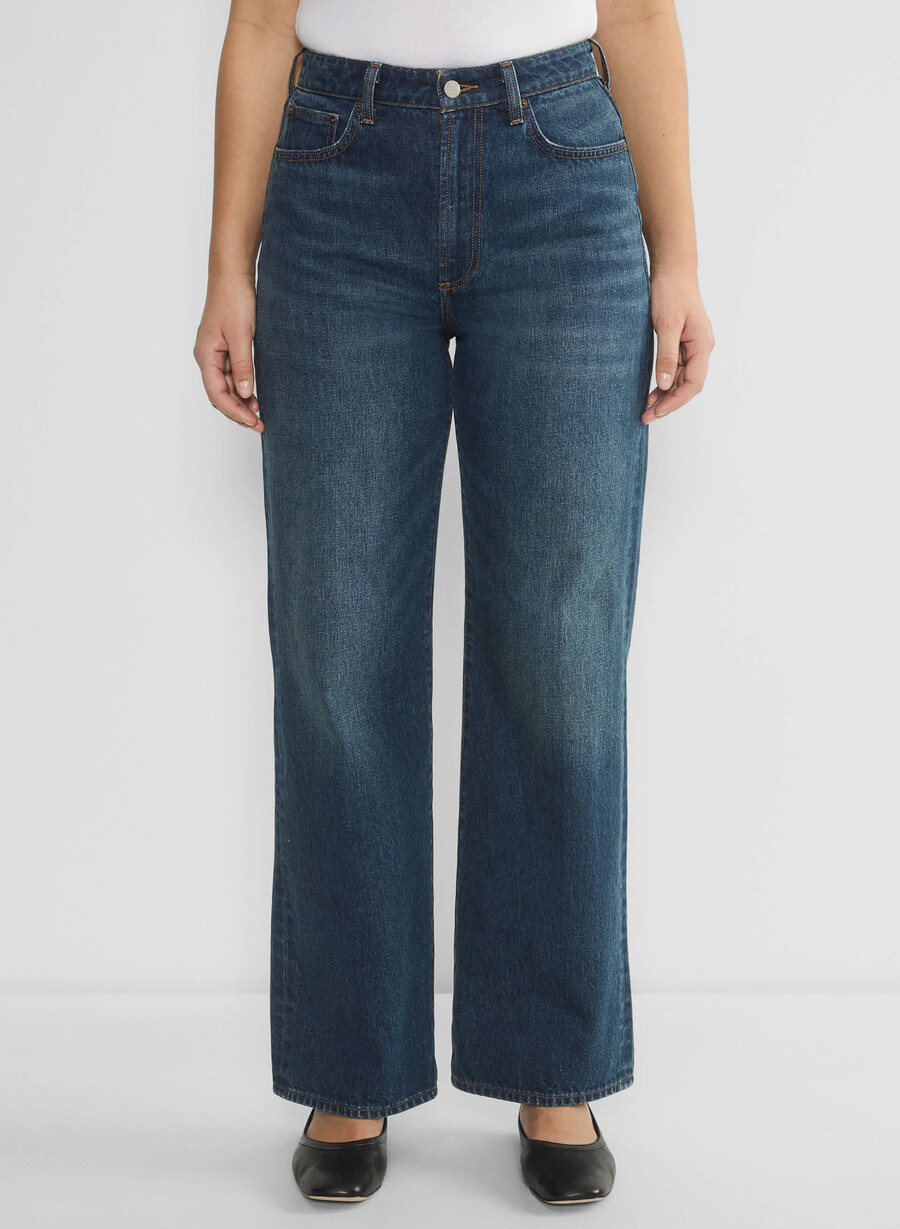 denim forum the farrah curve-fit hi-rise wide jean be about dark bleu
