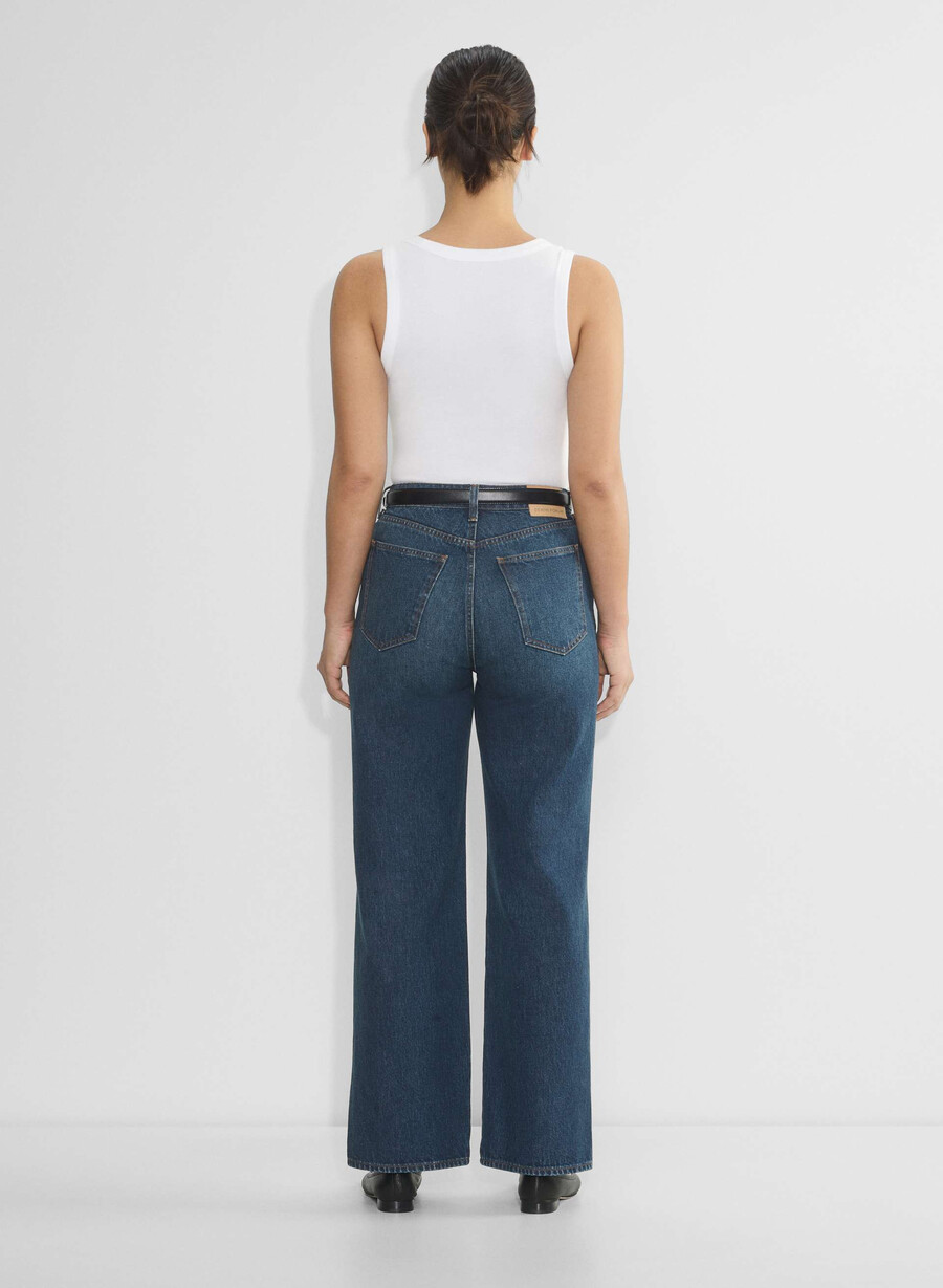 denim forum the farrah curve-fit hi-rise wide jean be about dark bleu
