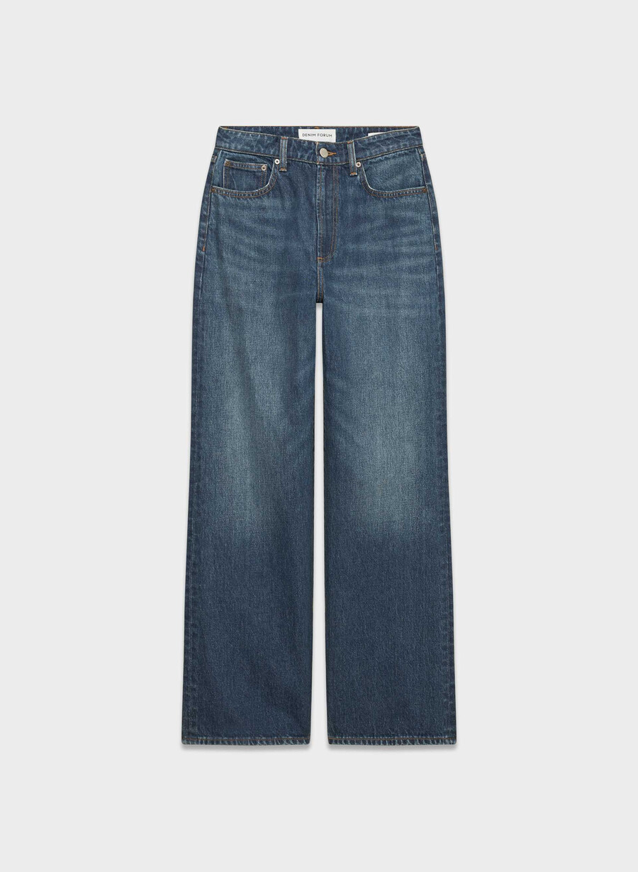denim forum the farrah curve-fit hi-rise wide jean be about dark bleu