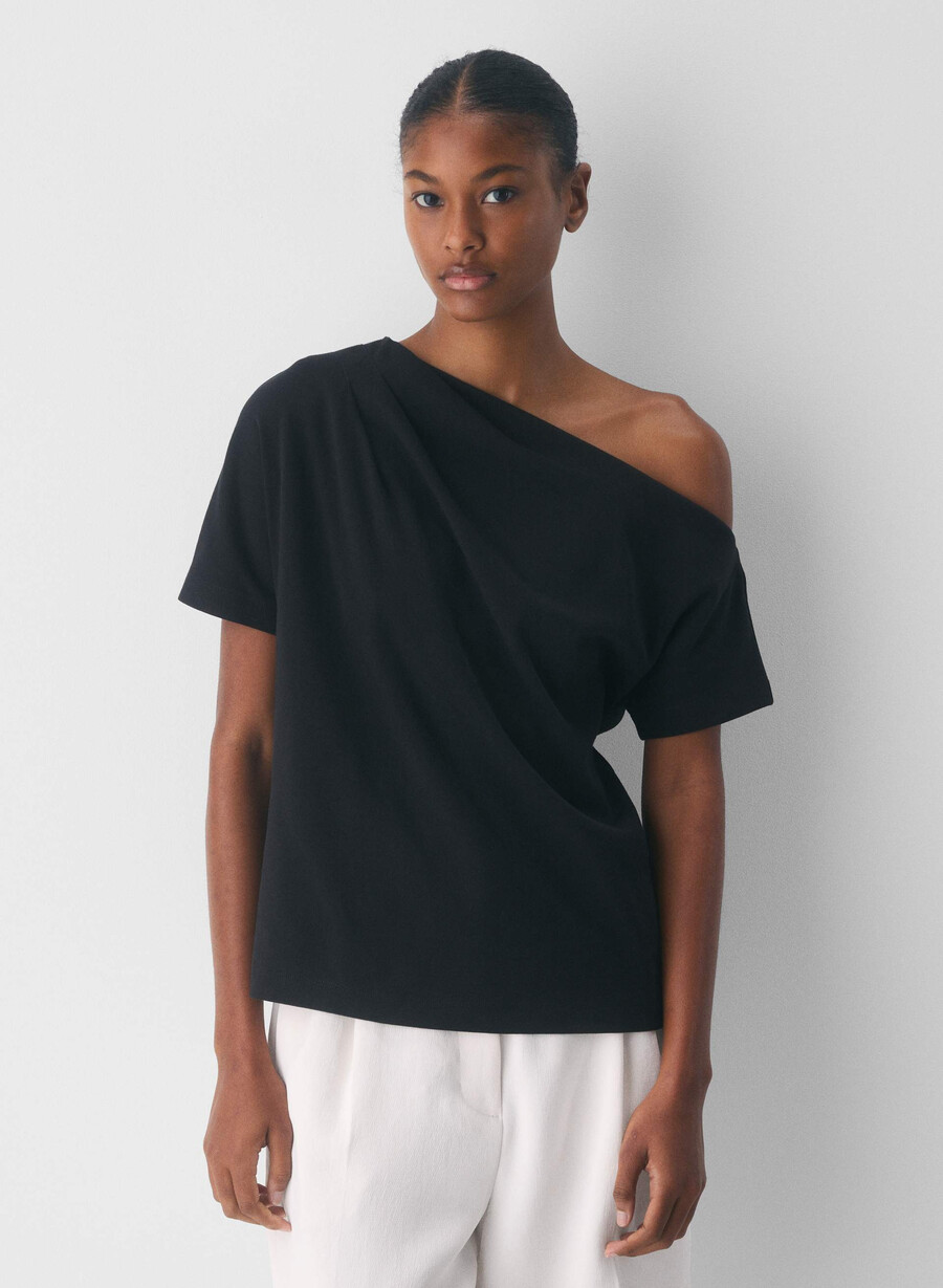 interlock cotton script top black