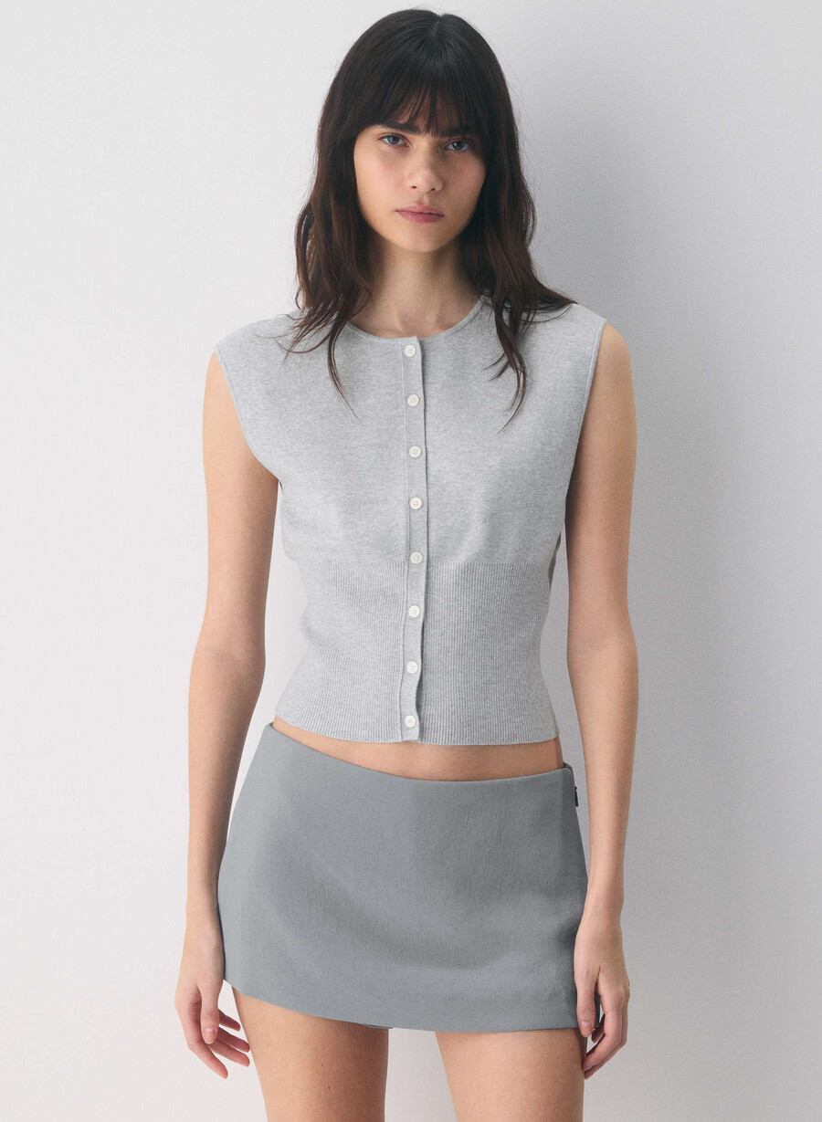 golightly sleeveless cardigan - wonder yarn heather chrome