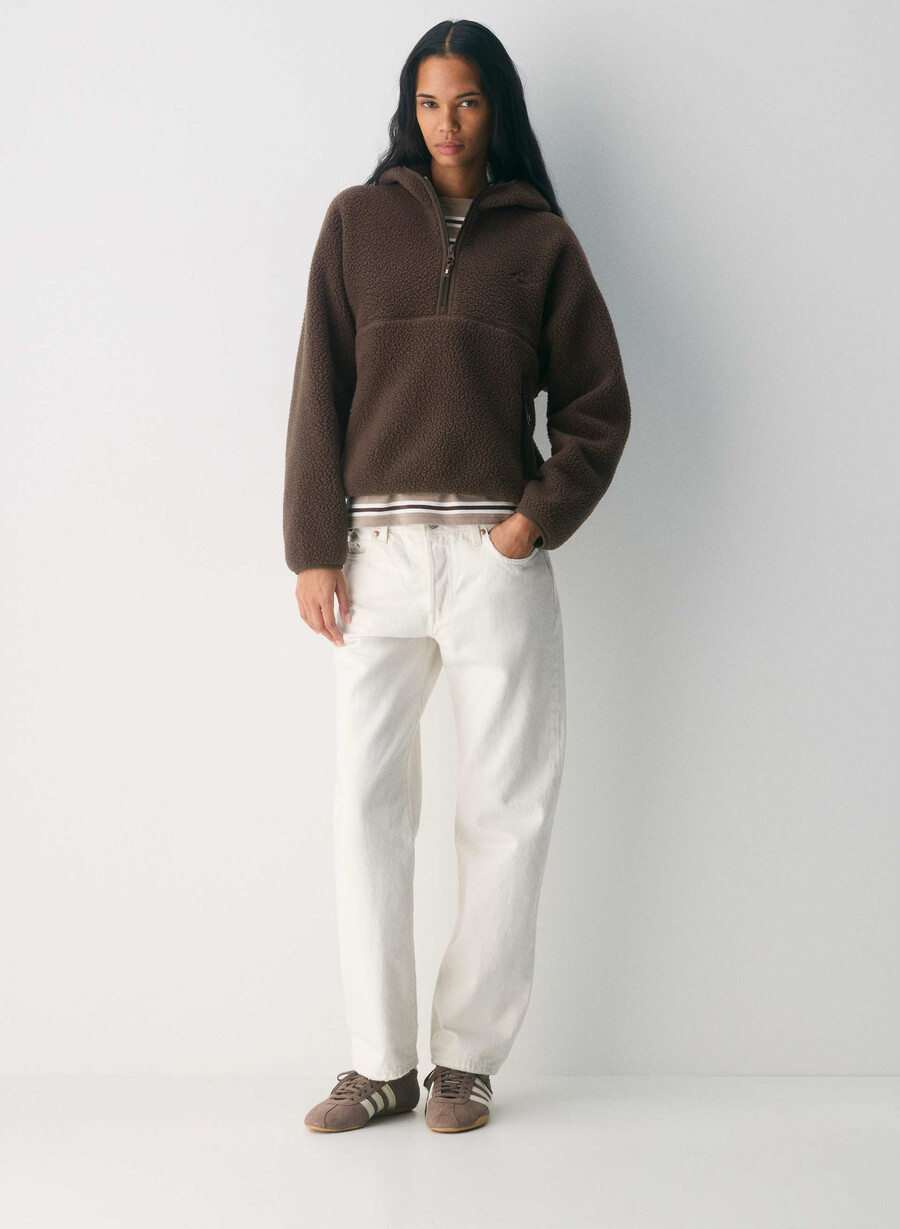 polartec thermal pro 12 zip hi-hip hoodie rich mocha brown