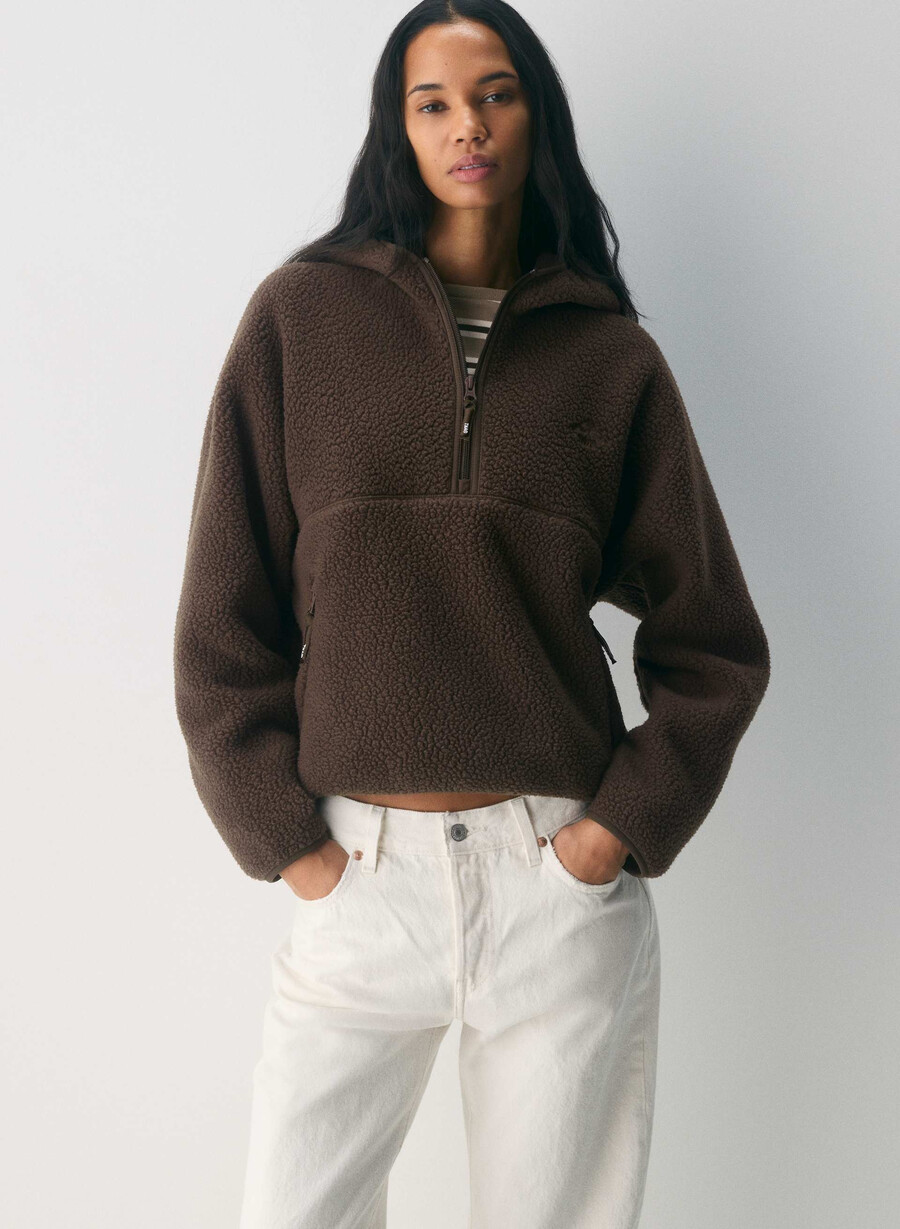 polartec thermal pro 12 zip hi-hip hoodie rich mocha brown