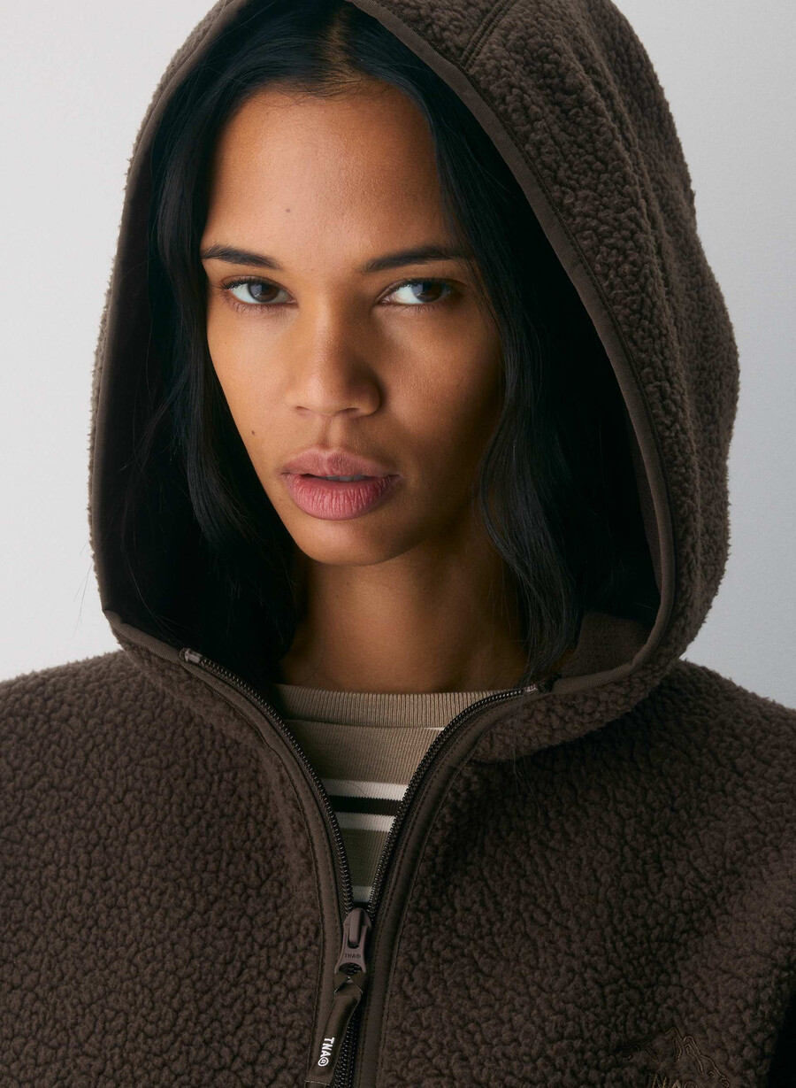 polartec thermal pro 12 zip hi-hip hoodie rich mocha brown