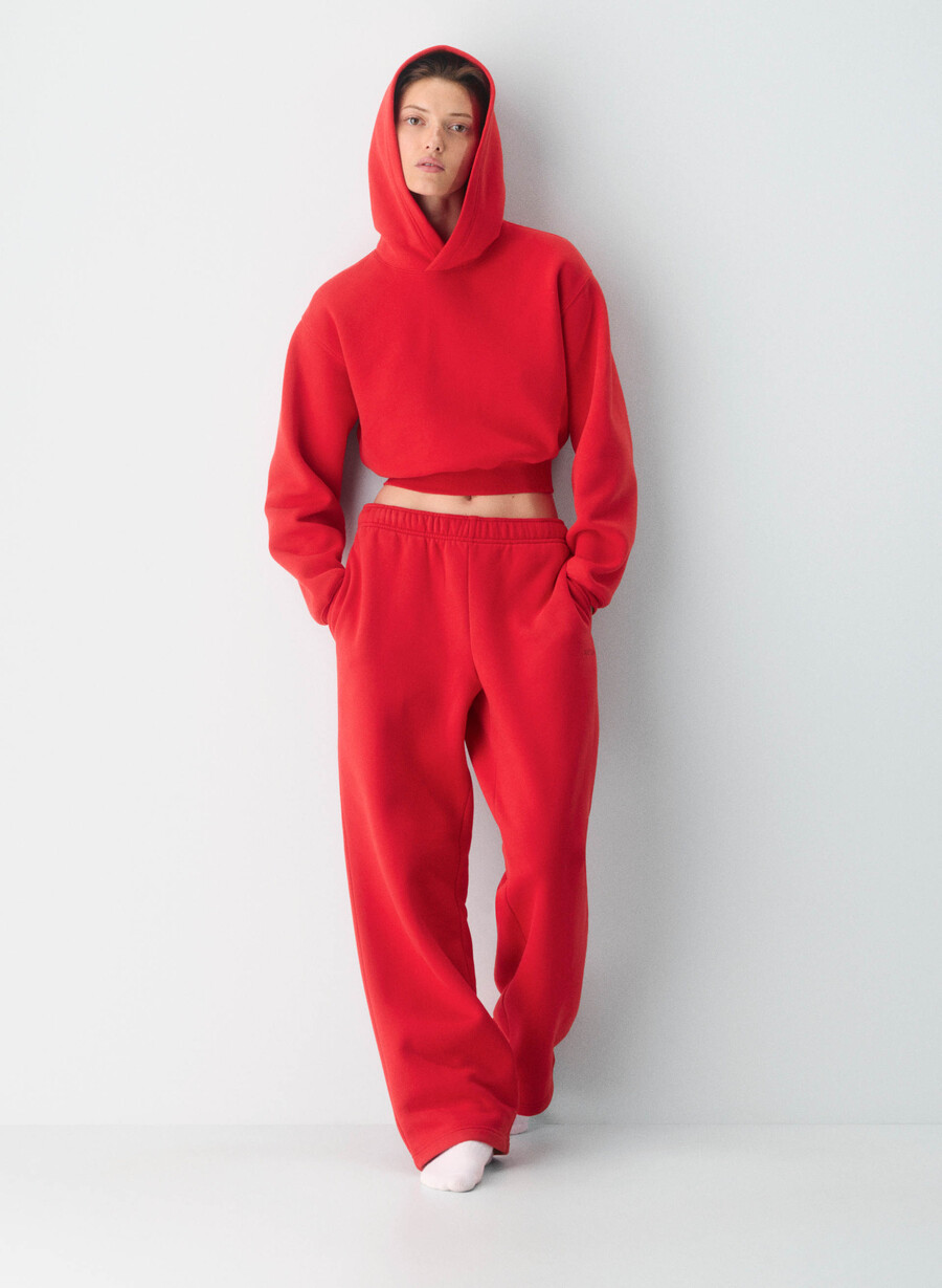 cozy sweatfleece perfect crop hoodie flashing red