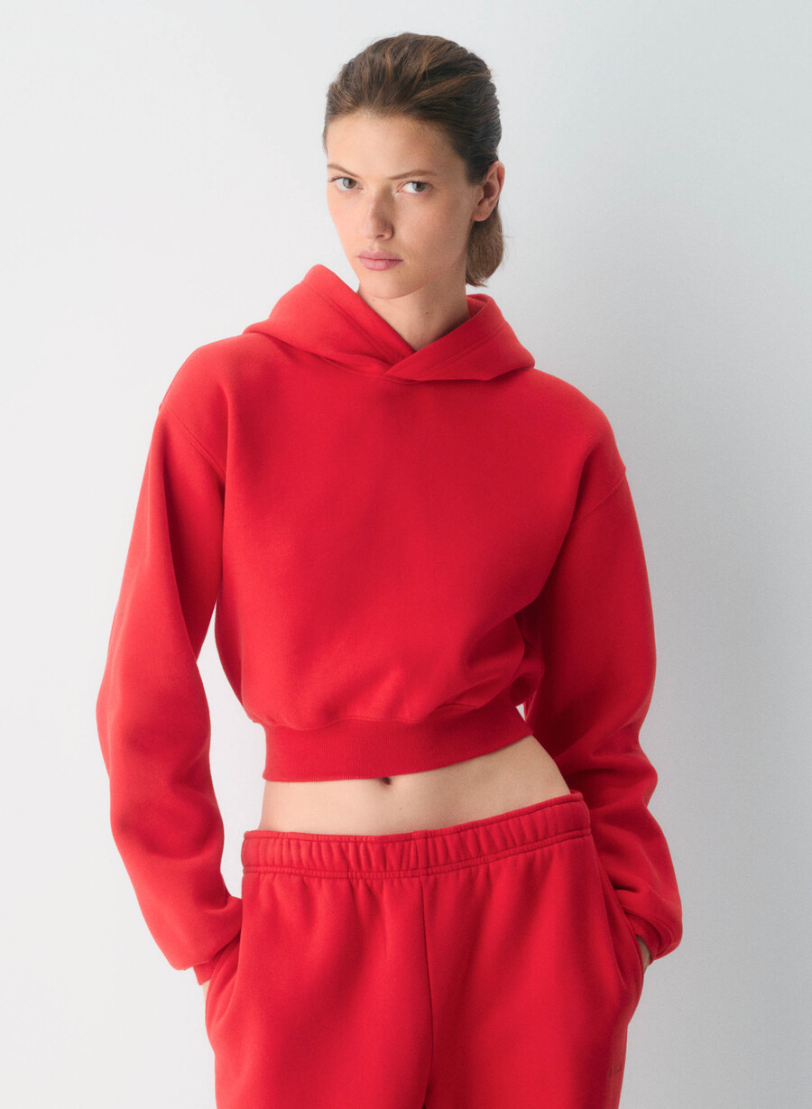 cozy sweatfleece perfect crop hoodie flashing red