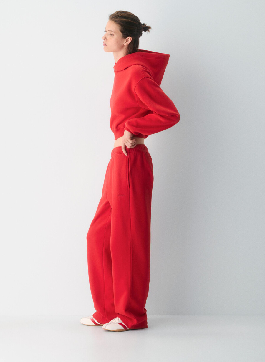 cozy sweatfleece perfect crop hoodie flashing red