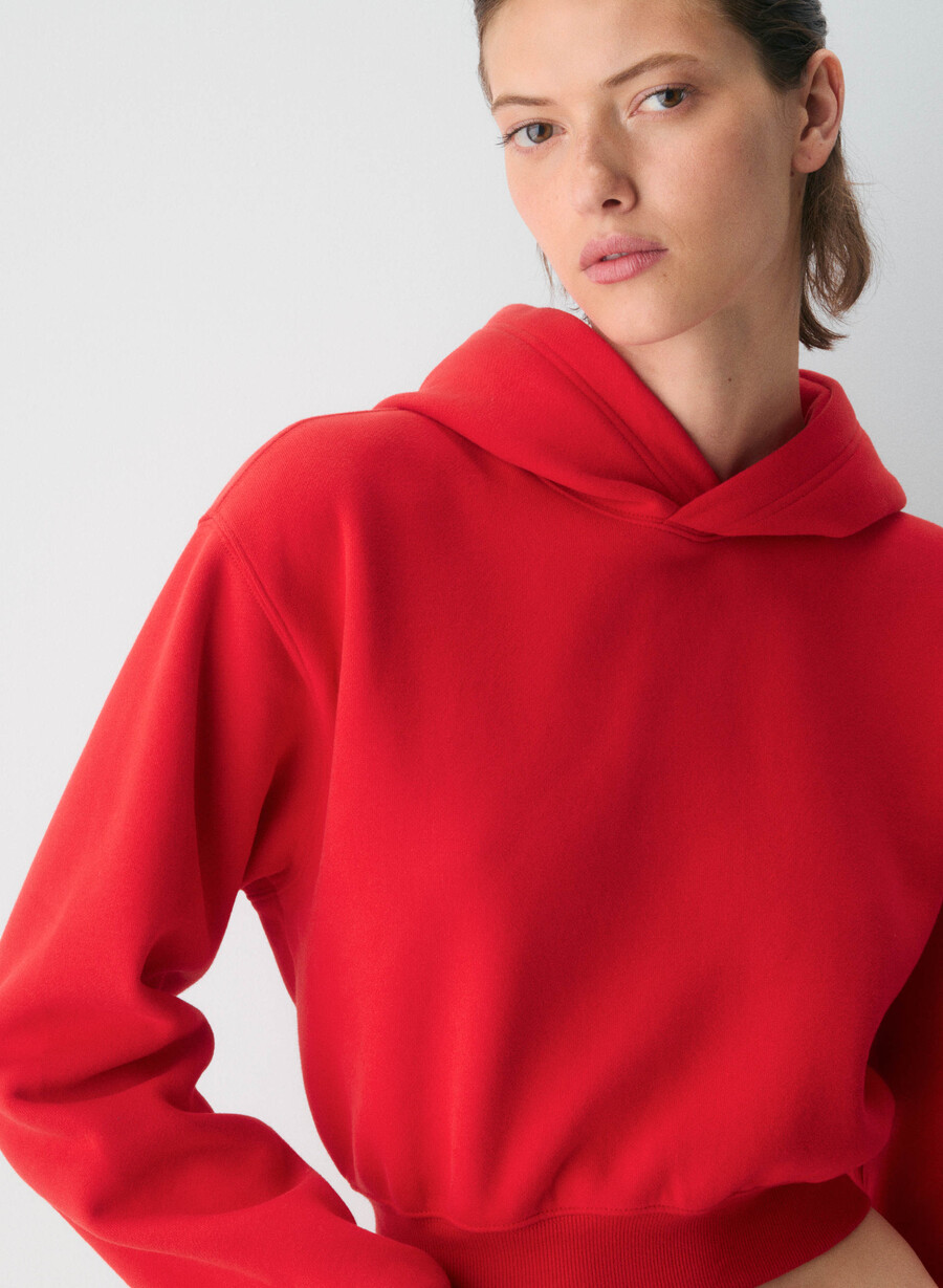 cozy sweatfleece perfect crop hoodie flashing red