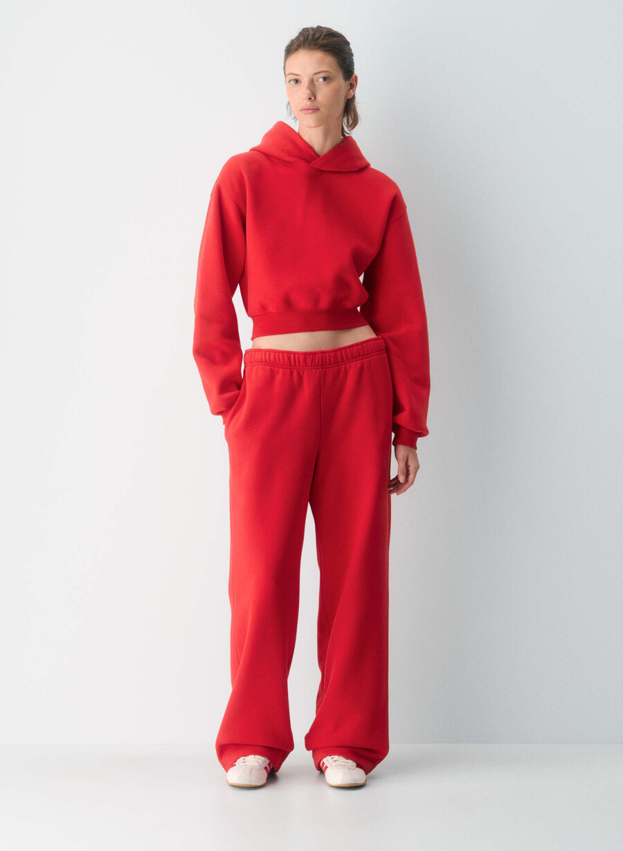 cozy sweatfleece perfect crop hoodie flashing red