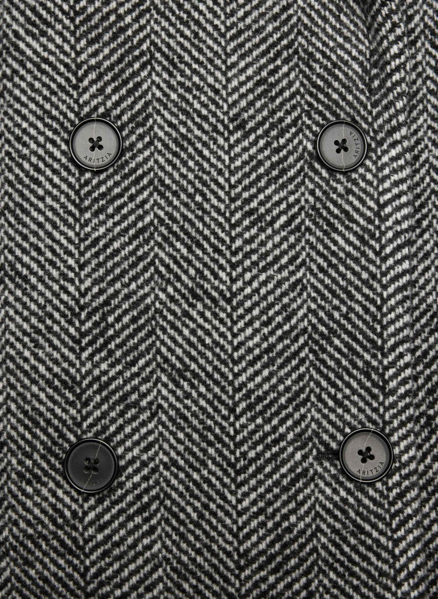 the slouch coat - soft wool cashmere herringbone blkwht