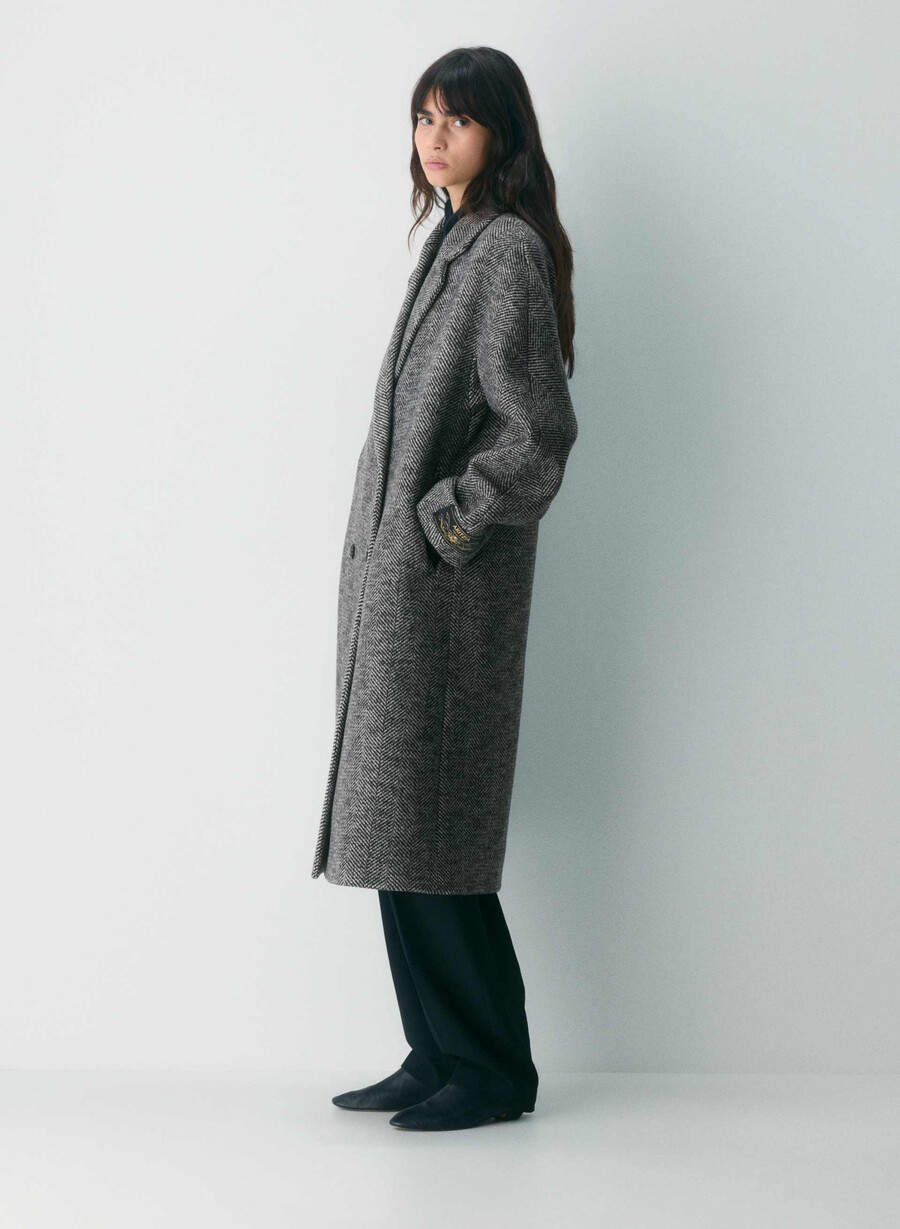the slouch coat - soft wool cashmere herringbone blkwht