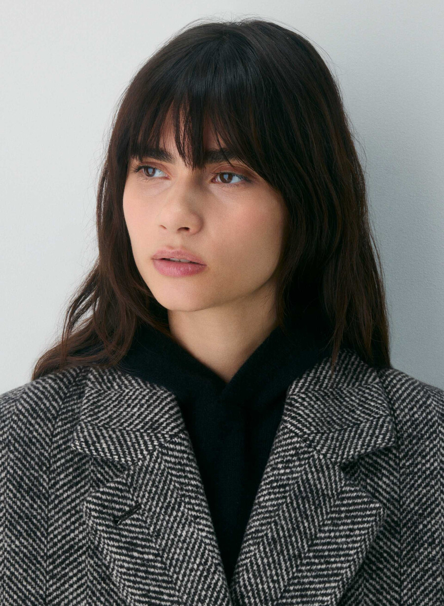 the slouch coat - soft wool cashmere herringbone blkwht