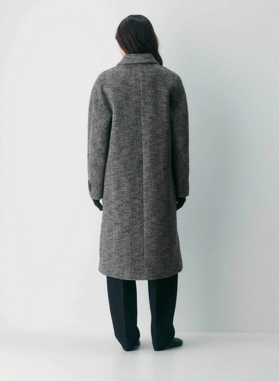 the slouch coat - soft wool cashmere herringbone blkwht