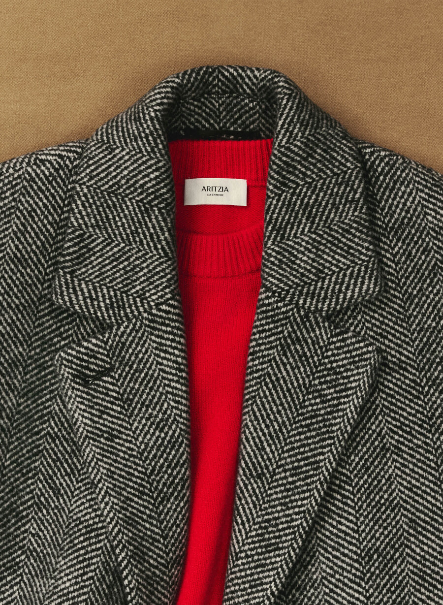 the slouch coat - soft wool cashmere herringbone blkwht